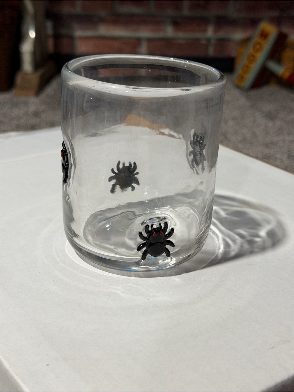 Anthropologie Clear Spider Accent Glass Tumbler - Black Spiders